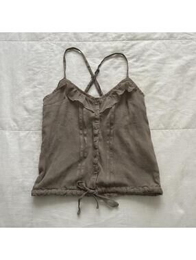 Y2K Taupe Ruffle Trim Camisole Top Coquette Fairycore Tie Hem Cami